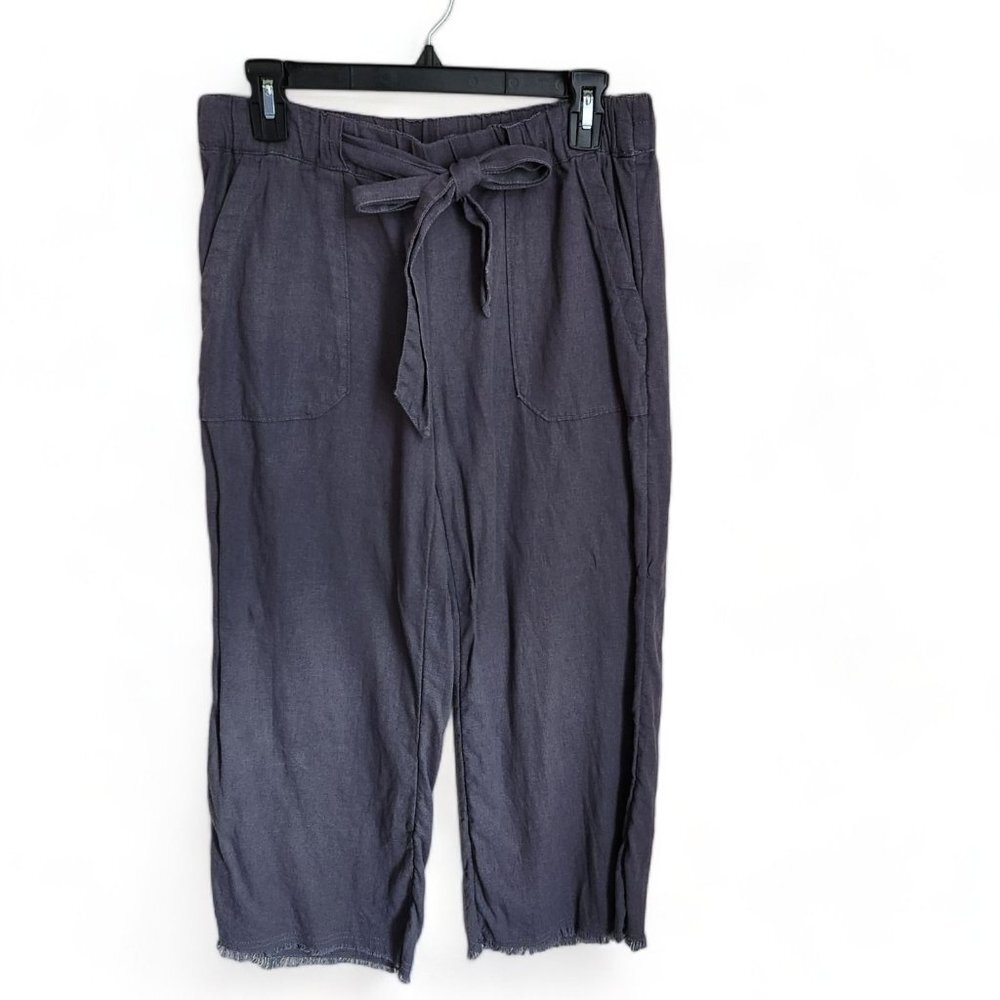 Caslon Linen Pants Womans Sz Small Pockets Pull On Drawstring Gray Wide Leg